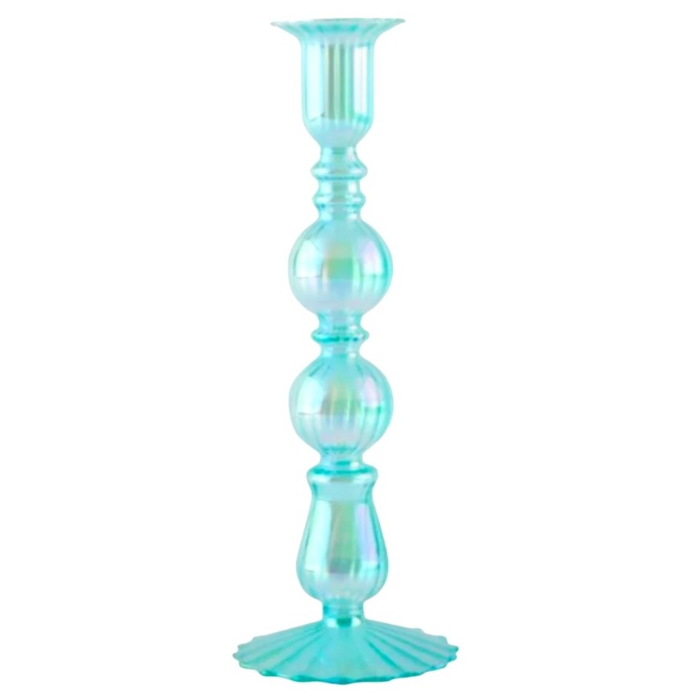 LARGE EGYPTIAN REVIVAL CANDLESTICK LIGHT BLUE SHINY /‎ LiIGHT GLASS